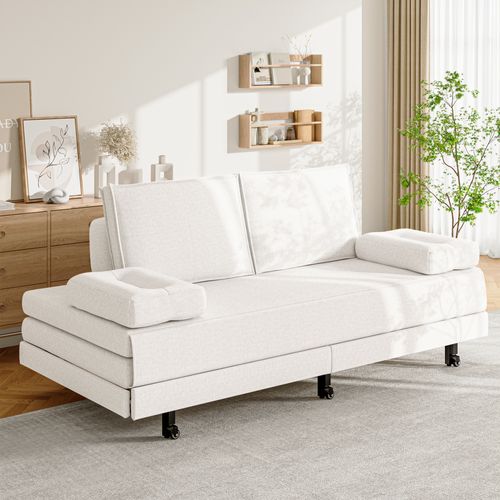 Canapé-lit 2 En 1, 90/180 X 200 Cm, Canapé-lit Convertible, 2 Places, Pour Appartement, Lin, Blanc
