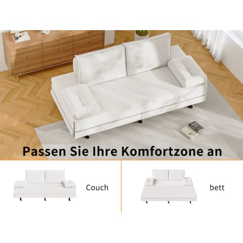 Canapé-lit 2 En 1, 90/180 X 200 Cm, Canapé-lit Convertible, 2 Places, Pour Appartement, Lin, Blanc