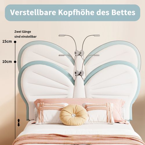 Lit Enfant 90x200 Cm, Avec LED, Cadre De Lits Rembourré Avec Sommier à Lattes, Velours, Bleu