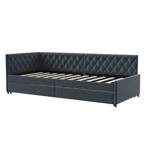Lit Gigogne 90/180x200 Cm - Canapé-lit Extensible Avec Sommiers à Lattes En Tissu Velours - Gris