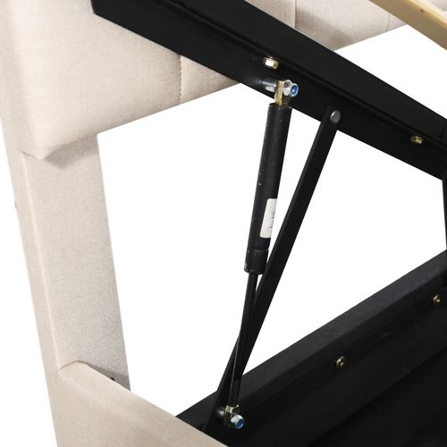 Lit Pour Enfant Rembourré, 90 X 200 Cm, Coffre De Rangement Hydraulique, En Lin, Beige