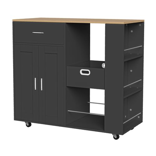 Desserte à Roulettes, Chariot Cuisine Rangement, Support à Épices 3 Niveaux, Étagère Ouverte, Noir