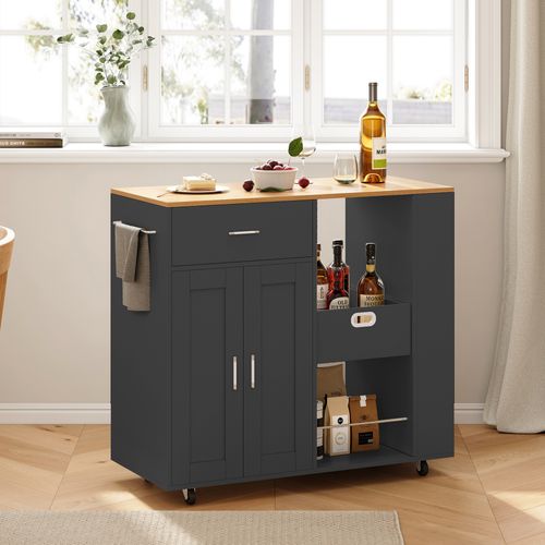 Desserte à Roulettes, Chariot Cuisine Rangement, Support à Épices 3 Niveaux, Étagère Ouverte, Noir