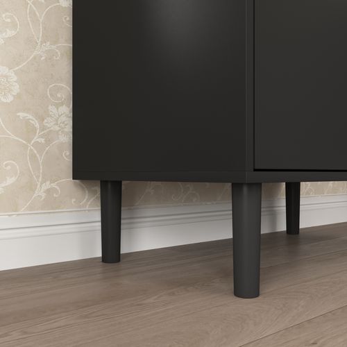 Buffet De Rangement Avec 4 Portes, 2 Étagères Réglables, Armoire Haute Avec Présentoir Ouvert, Noir