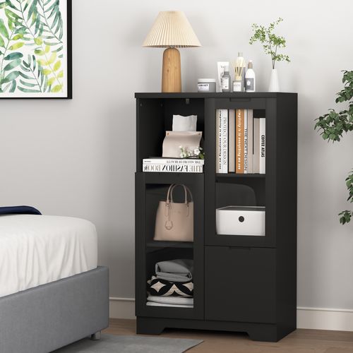 Buffet Avec Portes Vitrées Et Tiroirs,meubles De Rangement Pour Le Salon Avec Étagères Ouvertes,noir