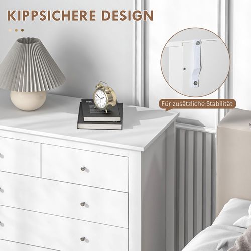 Commode Blanche à 5 Tiroirs, Meuble De Rangement Chambre En Bois Pour Bureau, Salon Ou Chambre