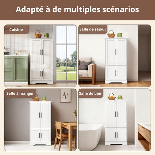 Buffet Cuisine Avec 4 Portes, 180×80×40 Cm, Avec 4 Compartiments Pour Salle à Manger, Blanc