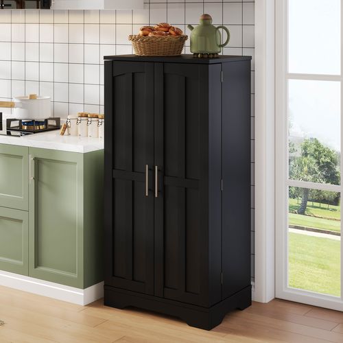 Buffet Cuisine Autoportant, Meuble Cuisine De Rangement 60 X 40 X 120 Cm à Porte, Garde-corps, Noir