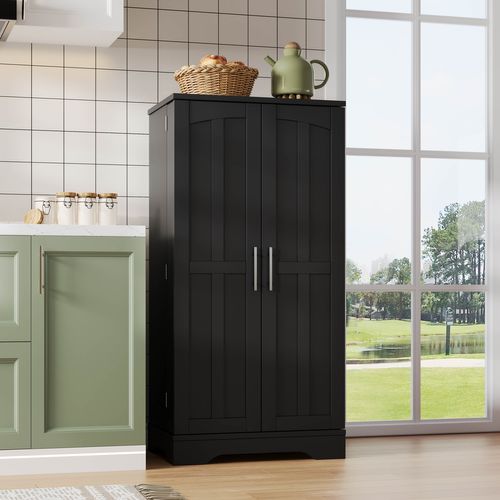 Buffet Cuisine Autoportant, Meuble Cuisine De Rangement 60 X 40 X 120 Cm à Porte, Garde-corps, Noir