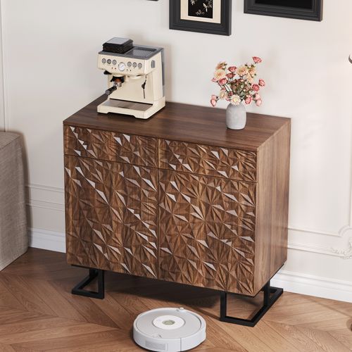 Buffet Commode En Mdf 80×40×78cm Avec 2 Portes, 2 Tiroirs Rangement - Pour Cuisine Et Salon