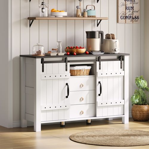 Buffet Avec Rangement 120 Cm De Longueur, Avec 2 Portes Et 3 Tiroirs, Convient Pour La Cuisine,blanc