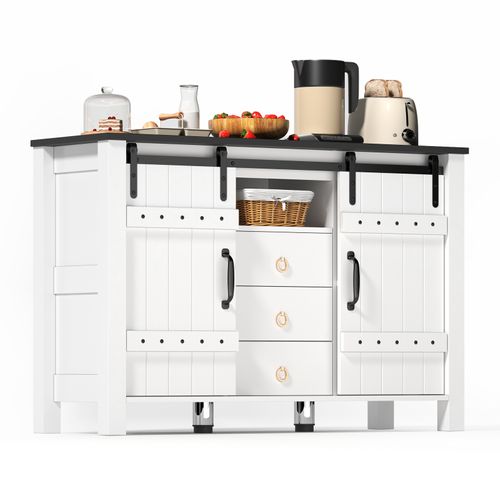 Buffet Avec Rangement 120 Cm De Longueur, Avec 2 Portes Et 3 Tiroirs, Convient Pour La Cuisine,blanc