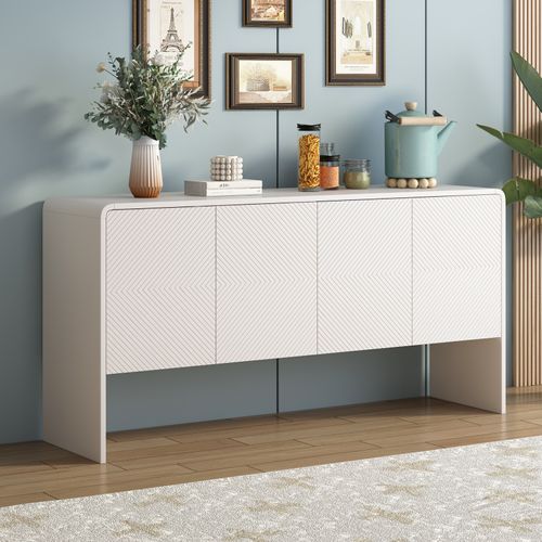 Buffet 4 Portes Avec Système Anti-rebond, Pour Salon Et Entrée, Coloris Blanc
