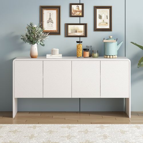 Buffet 4 Portes Avec Système Anti-rebond, Pour Salon Et Entrée, Coloris Blanc