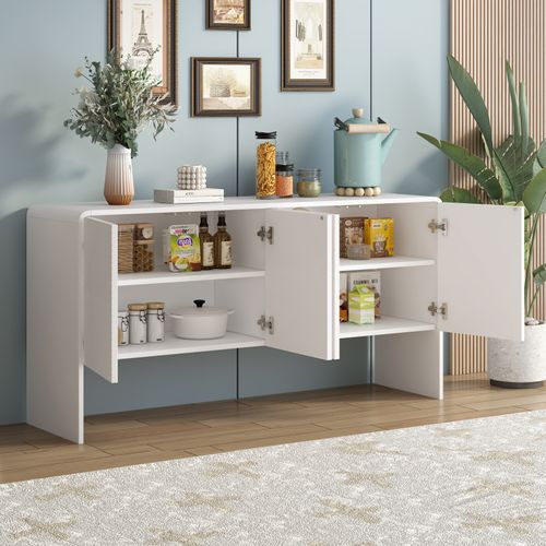 Buffet 4 Portes Avec Système Anti-rebond, Pour Salon Et Entrée, Coloris Blanc