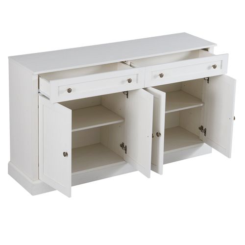 Buffet 4 Portes 2 Tiroirs, Style Moderne, 150x86x40 Cm, Pour Salon Et Salle à Manger, Blanc
