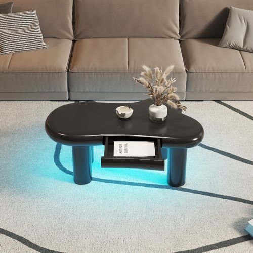 Table Basse En Mdf Noir Effet Nuage Avec  LED 16 Couleurs Et Tiroirs - Avec Espace De Rangement