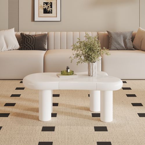 Table Basse En Mdf Blanc Effet Nuage Avec LED 16 Couleurs Et Tiroirs - Avec Espace De Rangement