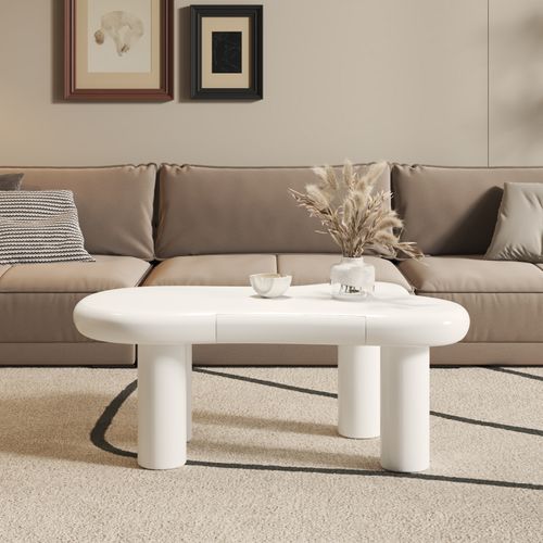 Table Basse En Mdf Blanc Effet Nuage Avec LED 16 Couleurs Et Tiroirs - Avec Espace De Rangement