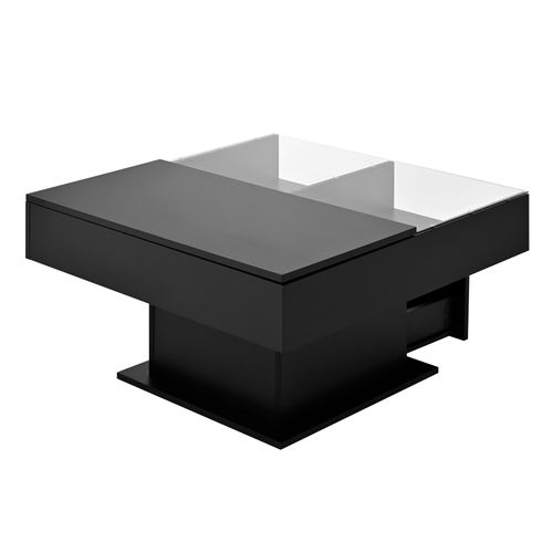 Table Basse Multifonction Laquée Brillante Avec LED, Hauteur Réglable Et Rangement Flexible, Noir