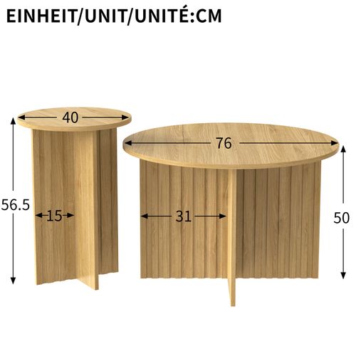 Lot De 2 Tables Basses Modernes En Bois - Tables Basses Rondes Au Design Scandinave - 76x76x50cm