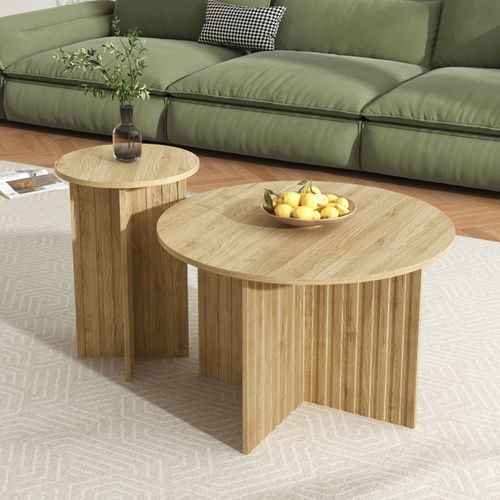 Lot De 2 Tables Basses Modernes En Bois - Tables Basses Rondes Au Design Scandinave - 76x76x50cm