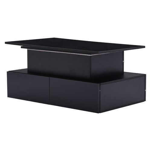 Table Basse Relevable, Avec 4 Tiroirs, Table Basse LED, Meuble De Salon, Noir, 90 X 55 X 41 Cm