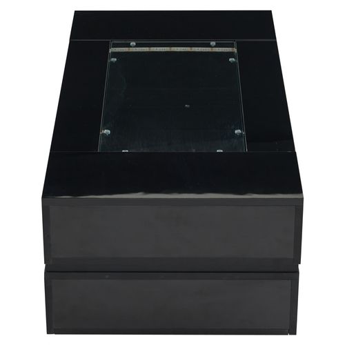 Table Basse Salon LED, Table Basse Noire Avec Rangement Ouvert, Comptoir En Verre, 100 X50x35cm