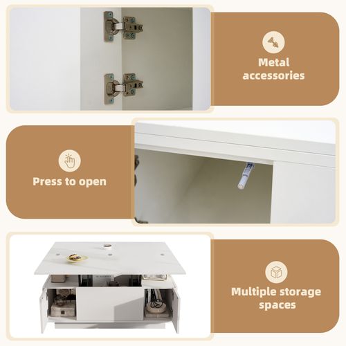 Tables Basses Avec 2 Plateau Relevable, 3 En 1 Table, 2 Portes, Pour Salon, Blanc, 100 X 50 X 55cm