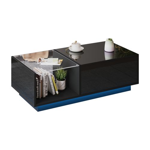 Table Basse LED, Table Basse Relevable Extensible Avec Espace De Rangement Caché Et Étagère, Noir