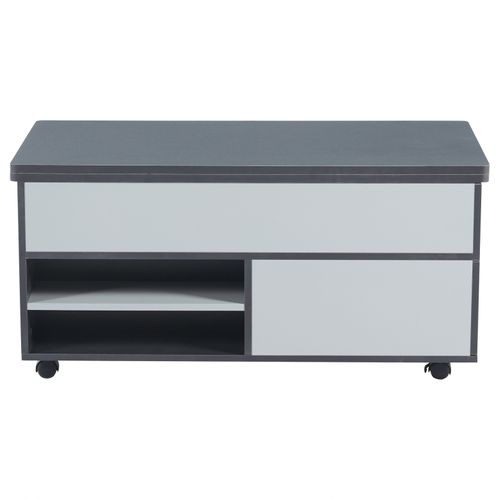 Table Basse 100 * 98 * 65cm, Réglable En Hauteur Avec Rangement Et Étagère Cachés, Avec Roulettes