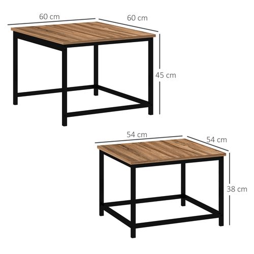 Lot De 2 Tables Basses Gigognes 60/54 Design Industriel, Empilables, Pour Salon, Chambre, Naturelle