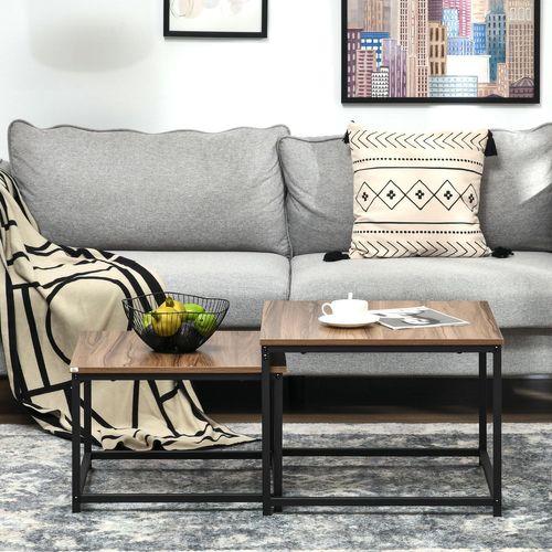 Lot De 2 Tables Basses Gigognes 60/54 Design Industriel, Empilables, Pour Salon, Chambre, Naturelle