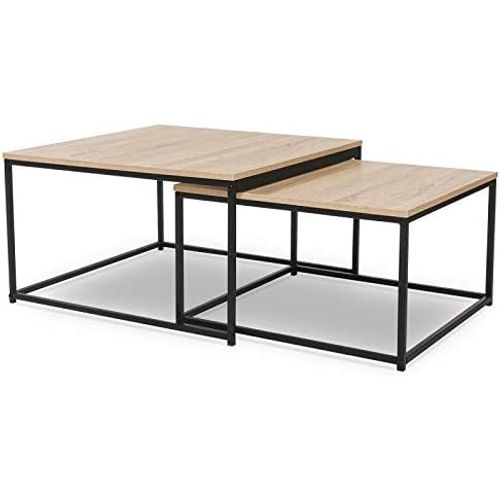 Lot De 2 Tables Basses Gigognes 60/54 Design Industriel, Empilables, Pour Salon, Chambre, Naturelle
