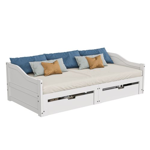 Canapé-lit 2 Places 90/180 X 200 Cm Avec Tiroirs Et Sommier à Lattes, Cadre Extensible, Blanc