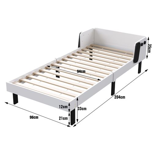 Lit Enfant 90x200 Cm, Lit Pour Enfants Aver Barrière Et Sommier à Lattes, Bois Massif Pin, Blanc