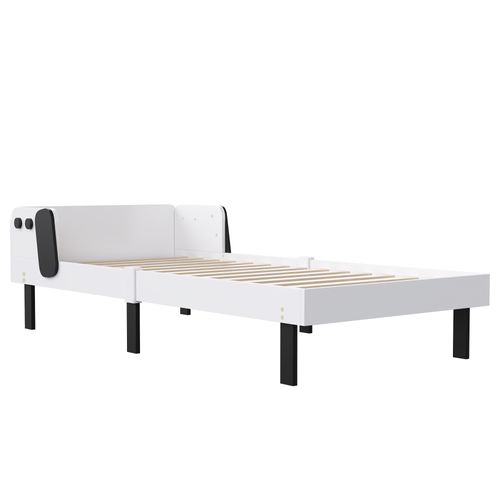 Lit Enfant 90x200 Cm, Lit Pour Enfants Aver Barrière Et Sommier à Lattes, Bois Massif Pin, Blanc
