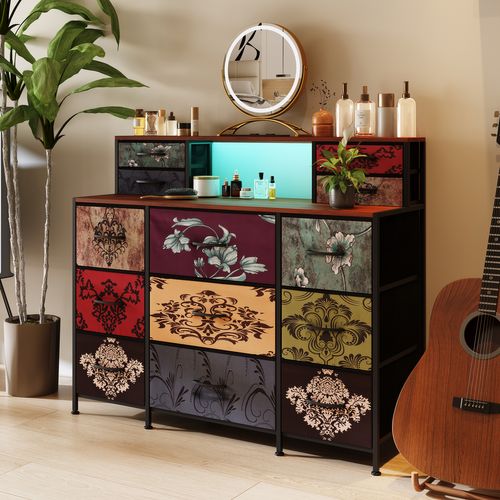 Commode 9 Tiroirs En Tissu, Meuble TV Et Rangement Multicolore Pour Chambre, Entrée Ou Couloir