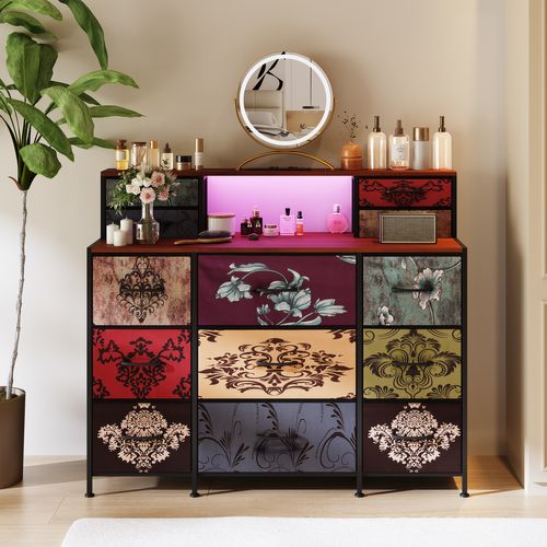 Commode 9 Tiroirs En Tissu, Meuble TV Et Rangement Multicolore Pour Chambre, Entrée Ou Couloir