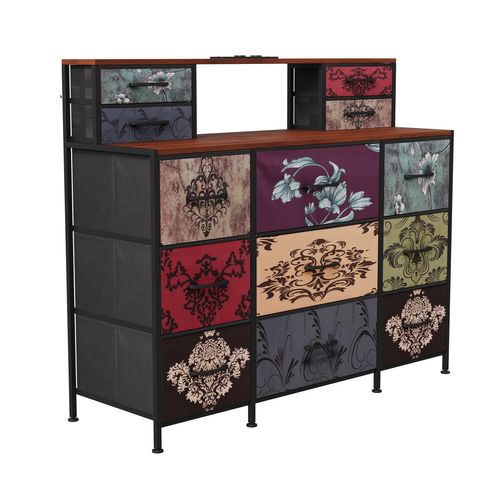 Commode 9 Tiroirs En Tissu, Meuble TV Et Rangement Multicolore Pour Chambre, Entrée Ou Couloir