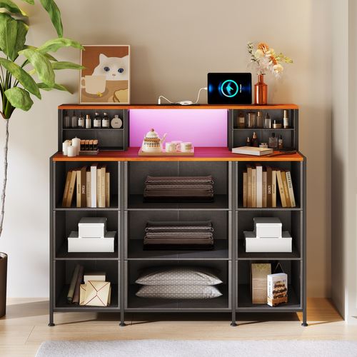 Commode 9 Tiroirs En Tissu, Meuble TV Et Rangement Multicolore Pour Chambre, Entrée Ou Couloir