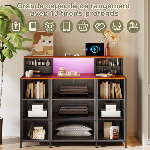 Commode 9 Tiroirs En Tissu, Meuble TV Et Rangement Multicolore Pour Chambre, Entrée Ou Couloir