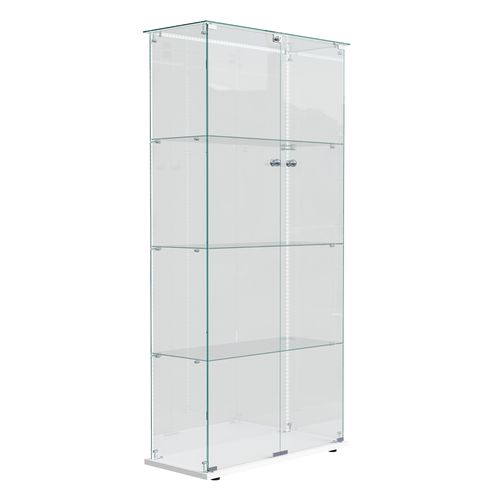 Vitrine En Verre, Vitrine,armoire De Collection Avec LED,4étagères Et2 Portes, 78x35 X163 Cm, Blanc