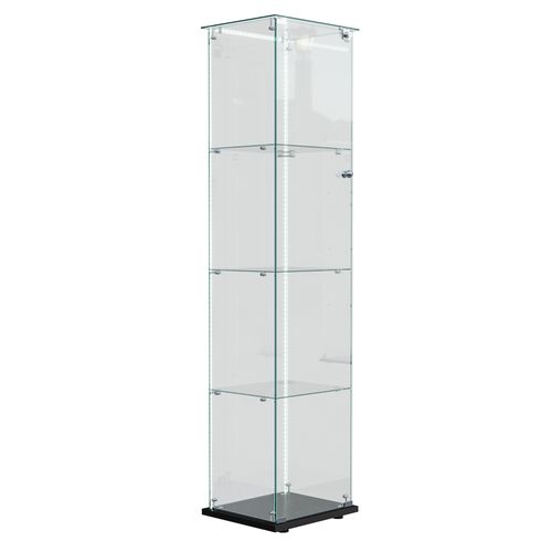 Vitrine En Verre Avec LED, Avec Portes à Serrure Et Étagères Vitrines Salon Bar, 163x40x35 Cm, Noir