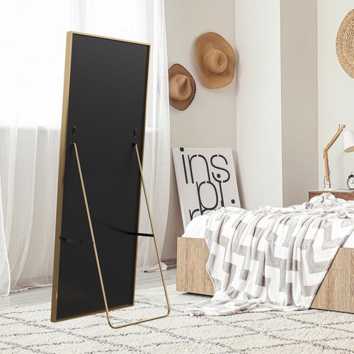 Miroir Pleine Longueur Incassable 63 X 173 Cm, Sur Pied Ou Mural, Grand Miroir De Sol Doré