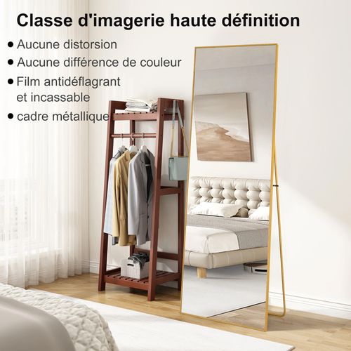 Miroir Pleine Longueur Incassable 77 X 177 Cm, Sur Pied Ou Mural, Grand Miroir De Sol Doré