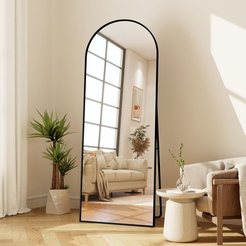Miroir Complet Arqué, 63 X 173 Cm, Monté Au Mur, Incliné, Miroir De Sol Pour Le Salon, Noir