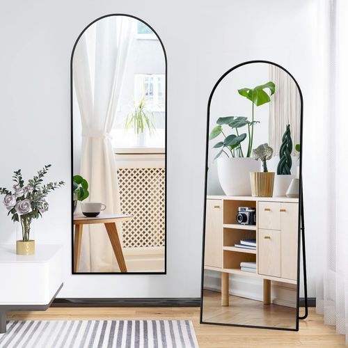 Miroir Complet Arqué, 63 X 173 Cm, Monté Au Mur, Incliné, Miroir De Sol Pour Le Salon, Noir