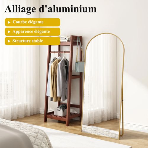 Miroir Complet Arqué, 63 X 173 Cm, Monté Au Mur, Incliné, Miroir De Sol Pour Le Salon, Doré