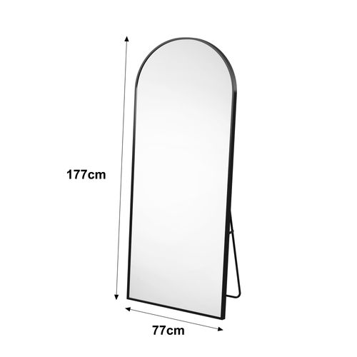 Miroir Complet Arqué, 77 X 177 Cm, Monté Au Mur, Incliné, Miroir De Sol Pour Le Salon, Noir